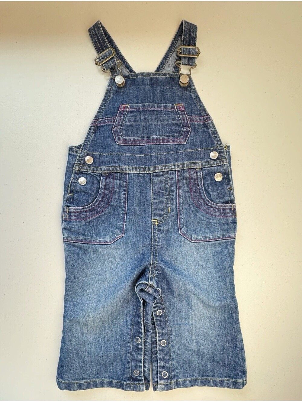 Old Navy Denim Overalls w/ Pink Embroidery Details 12-18 Months